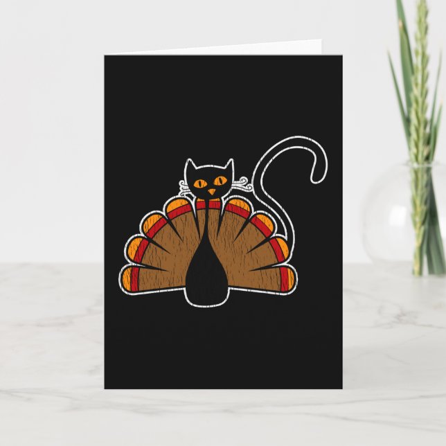 Turkey Cat Lover Thanksgiving Family Kids Kitty Card (Front)