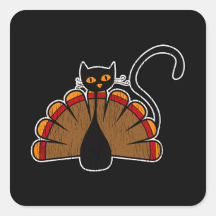Turkey Cat Lover Thanksgiving Family Kids Kitty Square Sticker