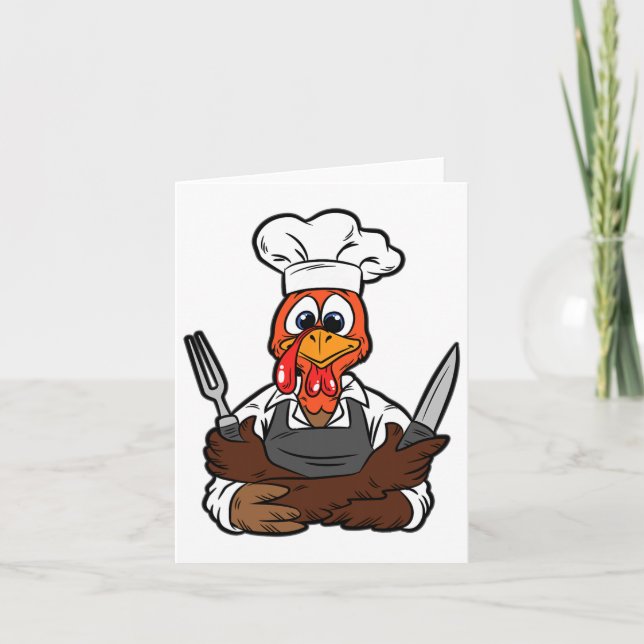 Turkey Chef Thanksgiving Day Funny Cook Culinary F Card (Front)