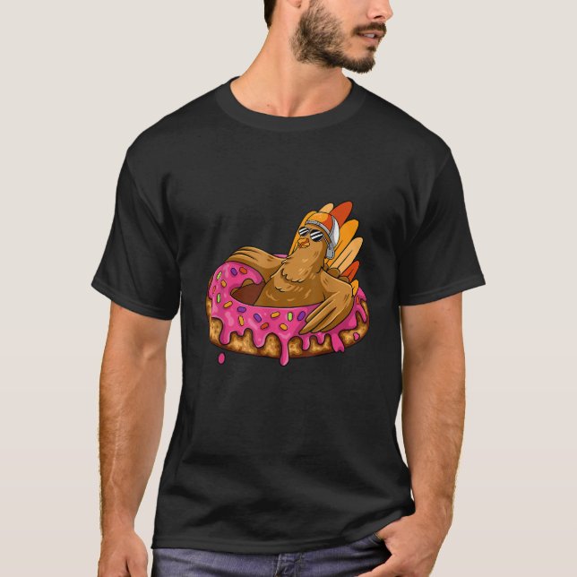 Turkey Chilling On Doughnut Thanksgiving Day Funny T-Shirt (Front)