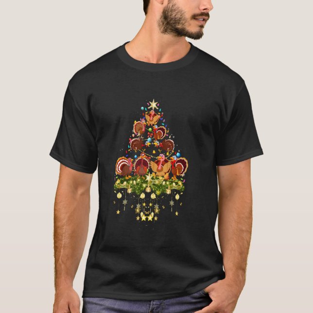 Turkey Christmas Tree Lights Holiday Turkey T-Shirt (Front)