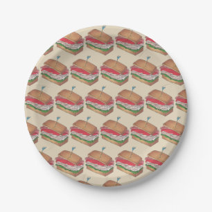 Turkey Club Sandwich Deli Lunch Luncheon Meat Paper Plate
