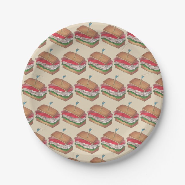 Turkey Club Sandwich Deli Lunch Luncheon Meat Paper Plate (Front)