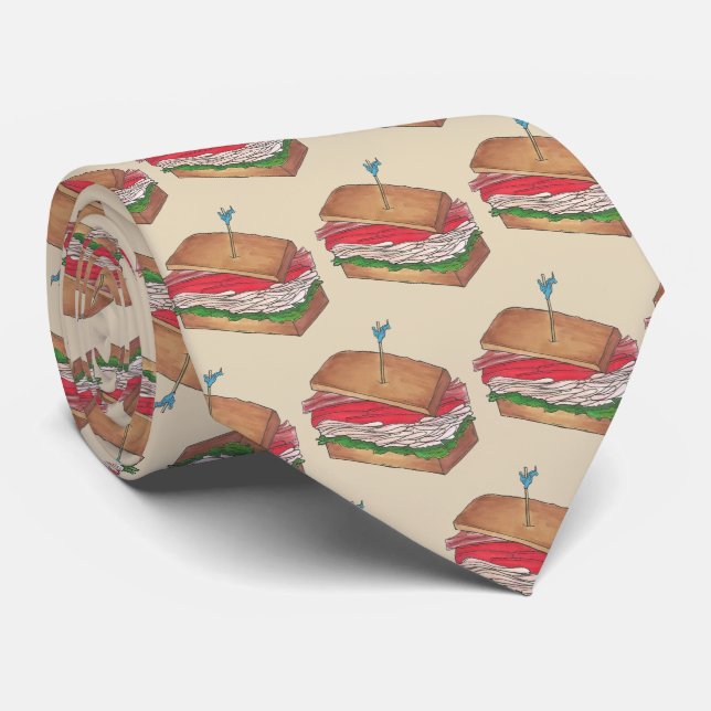 Turkey Club Sandwich Restaurant Diner Deli Print Tie (Rolled)