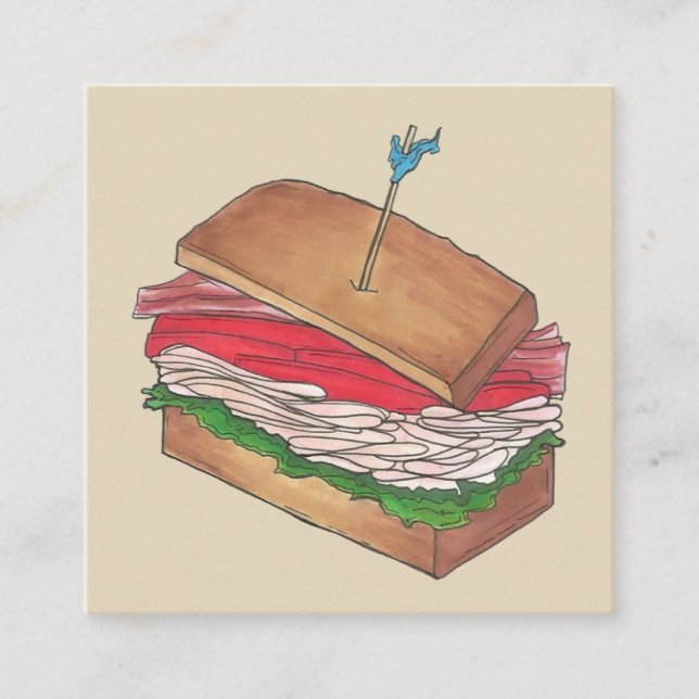 Turkey Club Sandwich Shop Restaurant Diner Chef Square Business Card (Front)