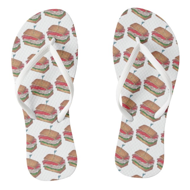 Turkey Club Sandwiches Sandwich Print Diner Food Flip Flops (Footbed)