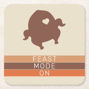 Turkey Colorful Stripes Feast Mode On Thanksgiving Square Paper Coaster