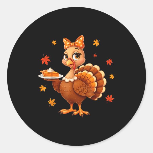 Turkey Coquette Bow E Turkey Day Girls Fall Thanks Classic Round Sticker (Front)