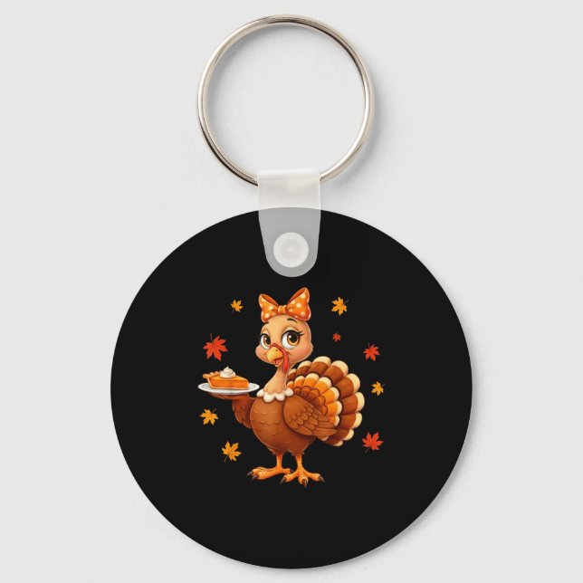 Turkey Coquette Bow E Turkey Day Girls Fall Thanks Key Ring (Front)
