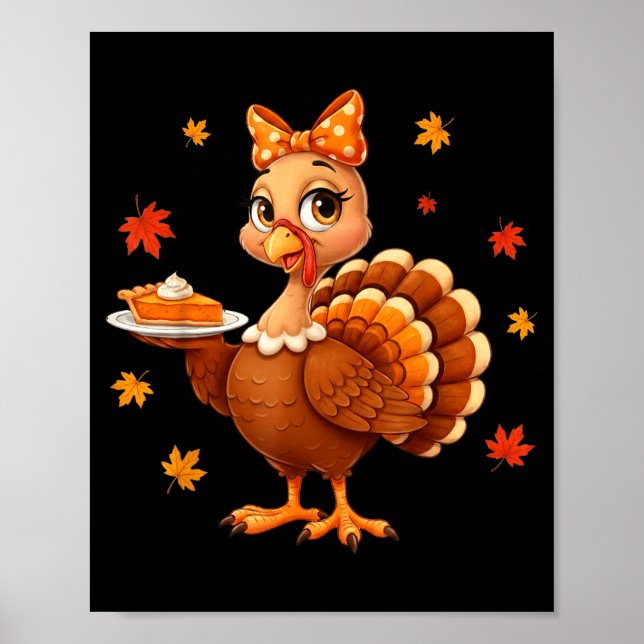 Turkey Coquette Bow E Turkey Day Girls Fall Thanks Poster (Front)