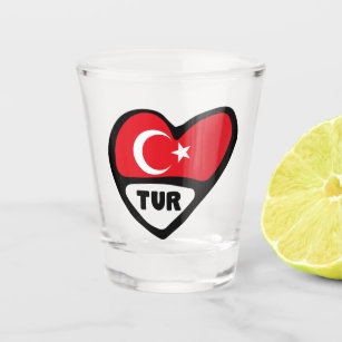 Turkey Country Code Flag Heart, TUR Shot Glass