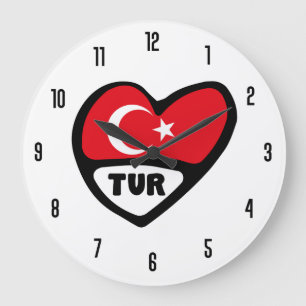 Turkey Country Code TUR Flag Heart Large Clock