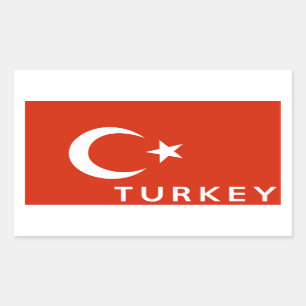turkey country flag symbol name text rectangular sticker