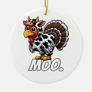 Turkey Cow Costume Thanksgiving Funny Turkey Moo Ceramic Tree Decoration
