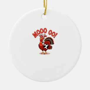 Turkey Cow Moo Funny Thanksgiving Ceramic Tree Decoration