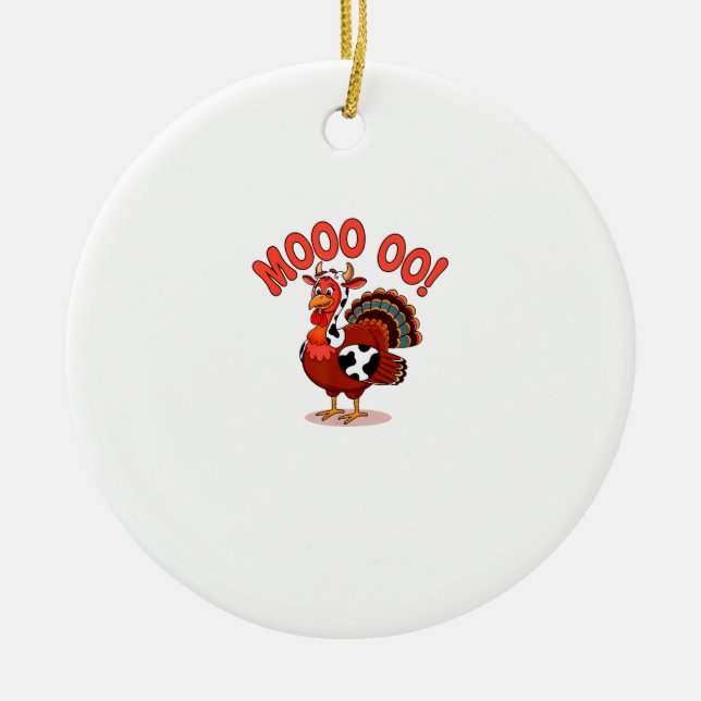 Turkey Cow Moo Funny Thanksgiving  Ceramic Tree Decoration (Front)