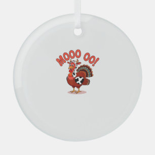 Turkey Cow Moo Funny Thanksgiving  Glass Tree Decoration