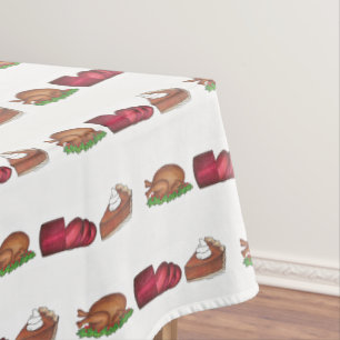 Turkey Cranberry Pumpkin Pie Thanksgiving Dinner Tablecloth