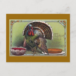 Turkey, Cranberry Sauce & Pumpkin Pie Thanksgiving Holiday Postcard