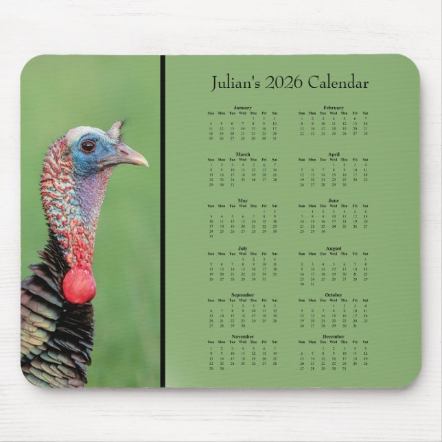 Turkey - Customizable full year 2026 calendar Mouse Mat (Front)