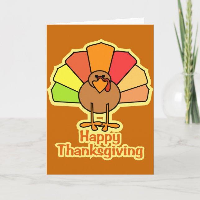 Turkey Cute Cartoon Happy Thanksgiving Design Holiday Card (Front)