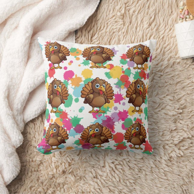 Turkey Cute Kawaii Brown Print Cushion (Blanket)
