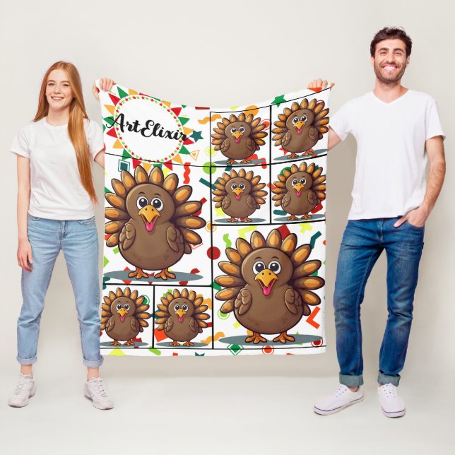 Turkey Cute Kawaii Brown Print Fleece Blanket (In Situ)