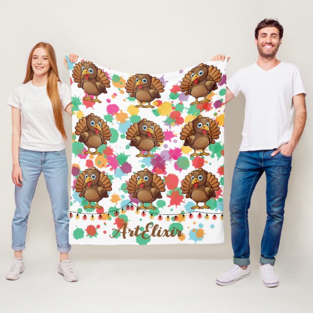 Turkey Cute Kawaii Brown Print Fleece Blanket (In Situ)