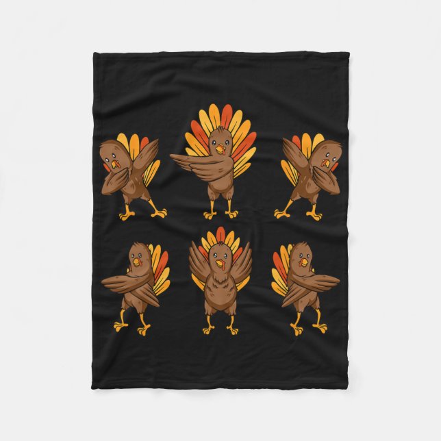 Turkey Dabbing Dancing Thanksgiving Day Fun Fall A Fleece Blanket (Front)
