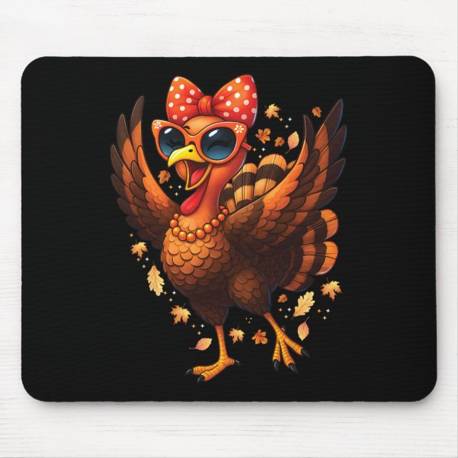 Turkey Dancing Turkey Day Womens Fall Cute Bow Tha Mouse Mat (Front)