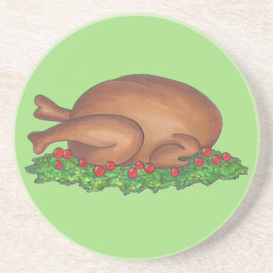 Turkey Day Happy Thanksgiving Platter Meat Dinner Coaster