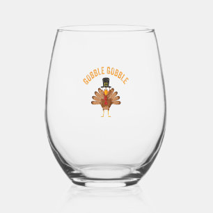 Turkey Day Shirt Gobble Gobble Thanksgiving Day  Stemless Wine Glass