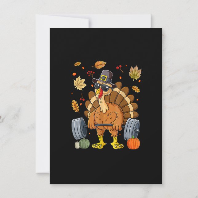 Turkey Deadlift Fitness Weightlifting Thanksgiving Invitation (Front)