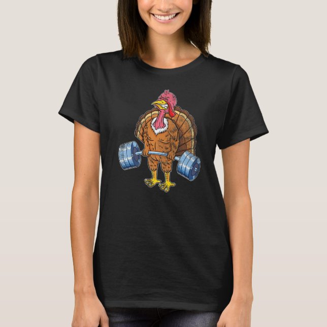 Turkey Deadlifting Animal Weightlifting Thanksgivi T-Shirt (Front)