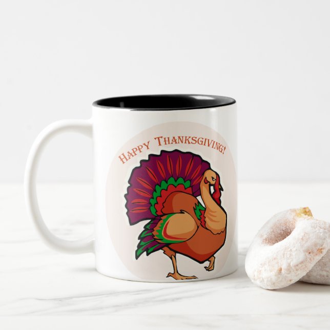 Turkey Decoration Two-Tone Coffee Mug (With Donut)