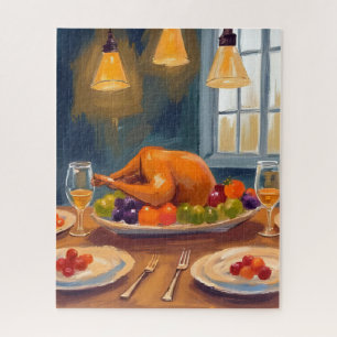 Turkey Dinner Happy Thanksgiving Painted Holiday Jigsaw Puzzle