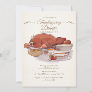 Turkey Dinner in Watercolor Invitation