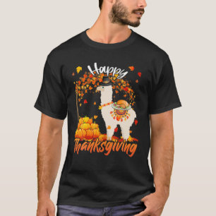 Turkey Dinner Llama Autumn Tree Lover Thanksgiving T-Shirt