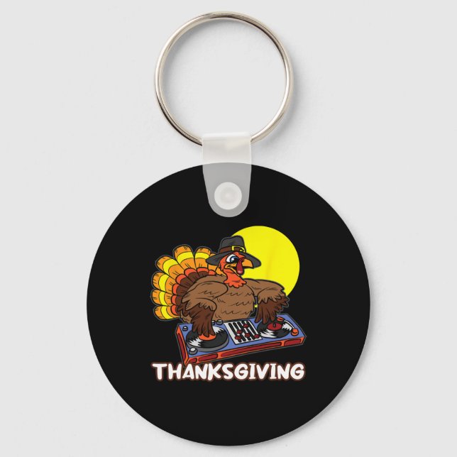 Turkey DJ Thanksgiving Day Cool Fall Dance Music D Key Ring (Front)