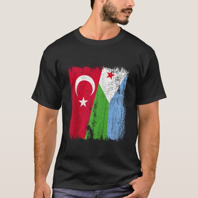 Turkey Djibouti Half Flag Turkish Djiboutian Pride T-Shirt (Front)