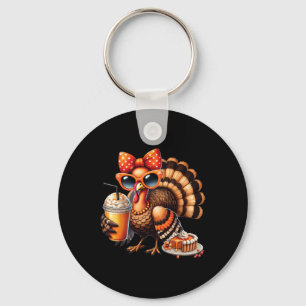 Turkey Drinking Coffee Bow Thanksgiving Womens Tur Key Ring