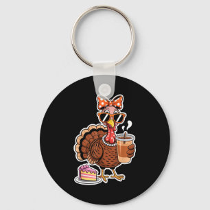 Turkey Drinking Coffee Bow Thanksgiving Womens Tur Key Ring