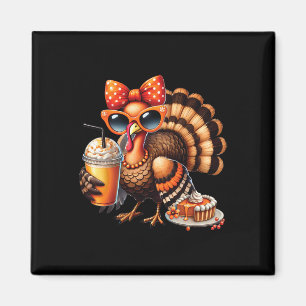 Turkey Drinking Coffee Bow Thanksgiving Womens Tur Magnet
