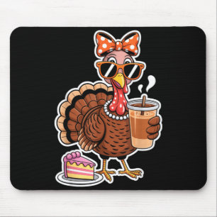 Turkey Drinking Coffee Bow Thanksgiving Womens Tur Mouse Mat