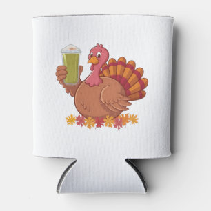 Turkey Drinking Green Matcha Drink Thanksgiving Can Cooler