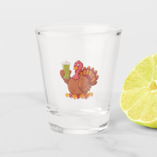 Turkey Drinking Green Matcha Drink Thanksgiving Shot Glass