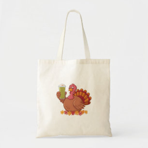 Turkey Drinking Green Matcha Drink Thanksgiving Tote Bag