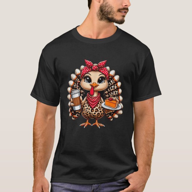 Turkey Drinking Ice Coffee Bow Thanksgiving Women  T-Shirt (Front)