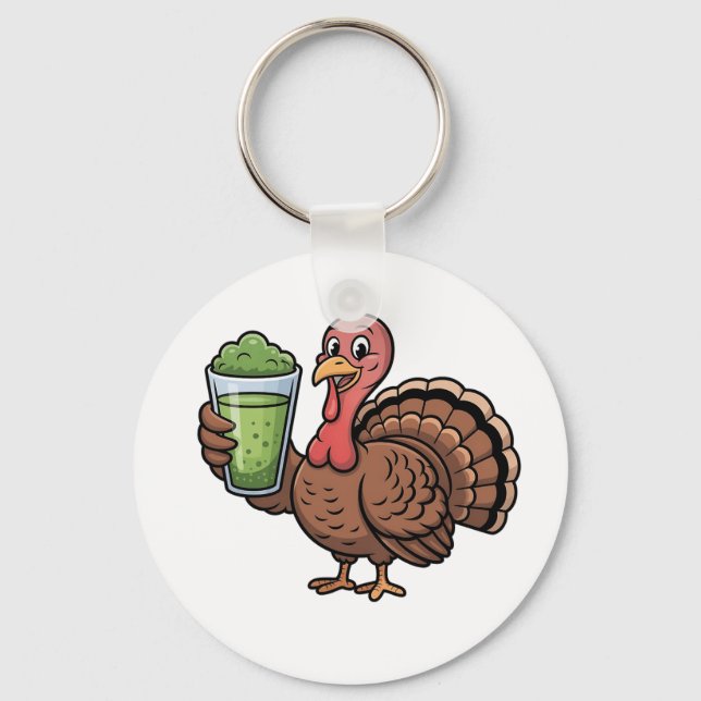 Turkey Drinking Matcha Lovers Thanksgiving Key Ring (Front)