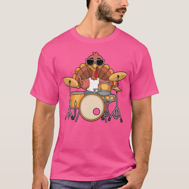Turkey Drummer Playing Drums Funny Thanksgiving Dr T-Shirt (Front)